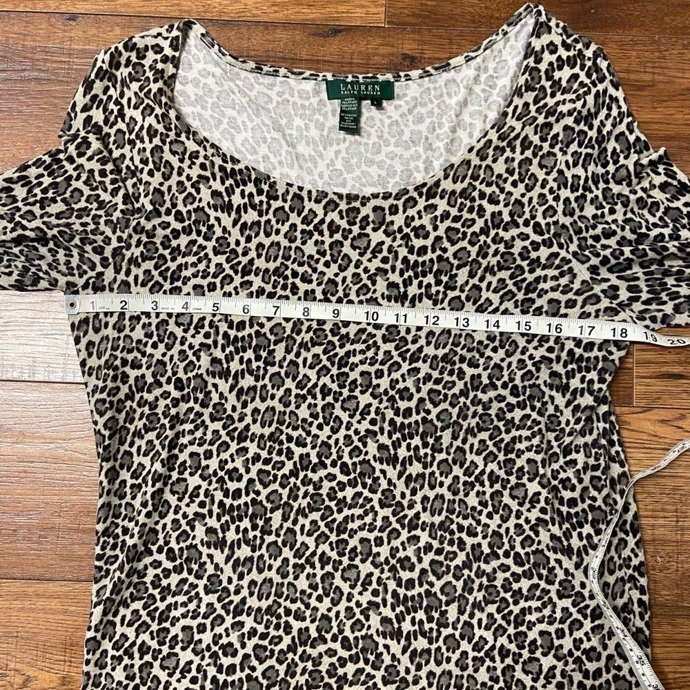 Lauren Ralph Lauren Leopard animal Print Long Sleeved Scoop Neck Top large Soft - Picture 3 of 4
